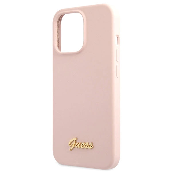 Guess GUHCP13XLSLMGLP iPhone 13 Pro Max 6,7" lyserød/lyserød hardcase Silicone Script Gold Logo