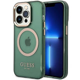Guess GUHMP14XHTCMA iPhone 14 Pro Max 6,7" grøn/khaki hård forside Guld Outline Gennemskinnelig MagSafe