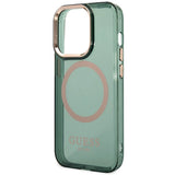 Guess GUHMP14XHTCMA iPhone 14 Pro Max 6,7" grøn/khaki hård forside Guld Outline Gennemskinnelig MagSafe