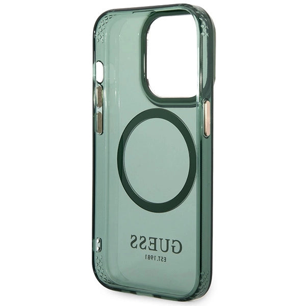 Guess GUHMP14XHTCMA iPhone 14 Pro Max 6,7" grøn/khaki hård forside Guld Outline Gennemskinnelig MagSafe