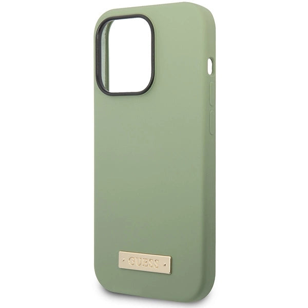 Guess Silicone Logo Plate MagSafe-hylster til iPhone 14 Pro Max - grønt