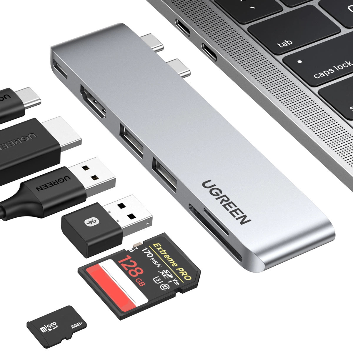 HUB Ugreen CM380 2xUSB C - HDMI/2xUSB 3.0/SD TF/USB C PD - grå