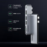 HUB Ugreen CM380 2xUSB C - HDMI/2xUSB 3.0/SD TF/USB C PD - grå