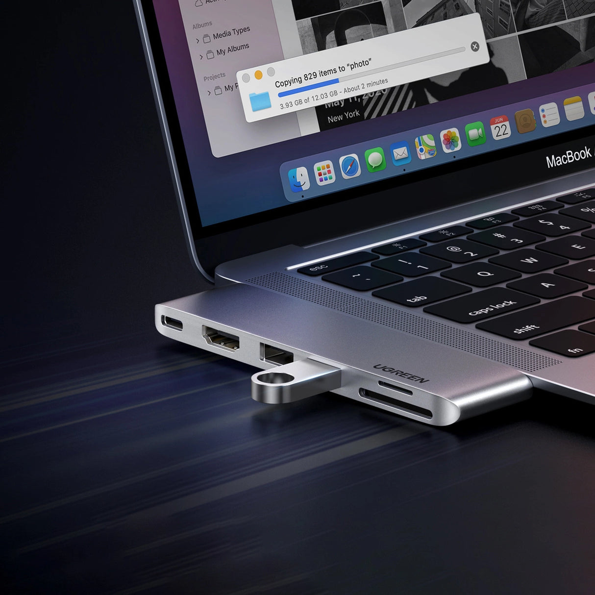 HUB Ugreen CM380 2xUSB C - HDMI/2xUSB 3.0/SD TF/USB C PD - grå