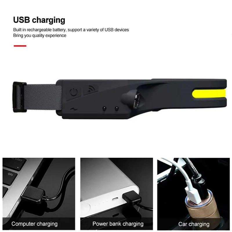 LED-forlygte med IPX4-bevægelsessensor USB-C 1200 mAh - sort