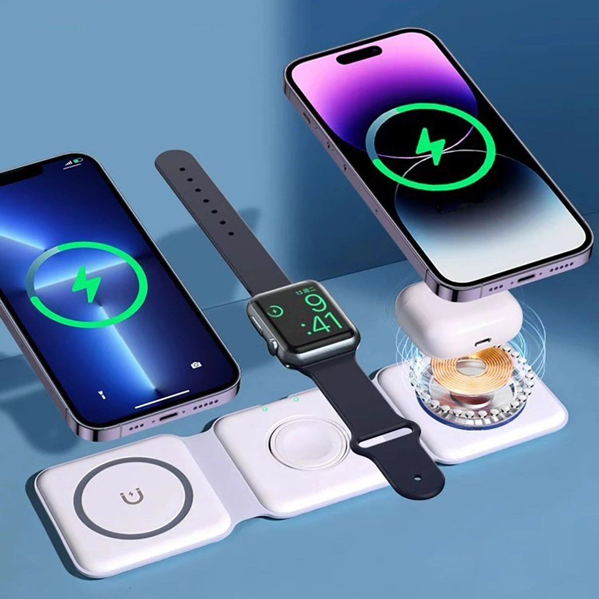 Dudao A11N 15W 3in1 induktiv oplader - hvid + USB-C / USB-C kabel