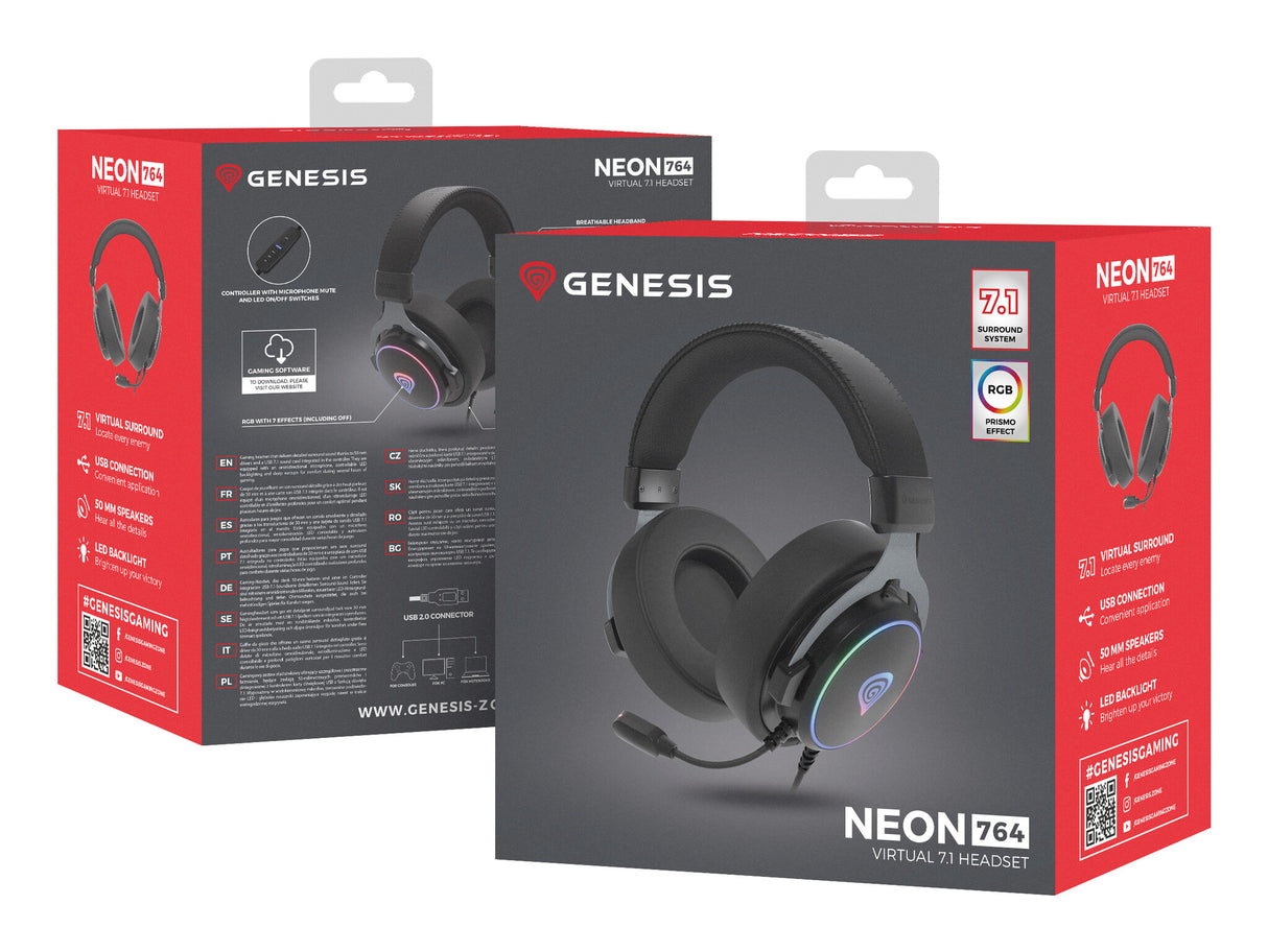 GENESIS Neon 764 Headset Ledningsført Spil USB Type-A Sort