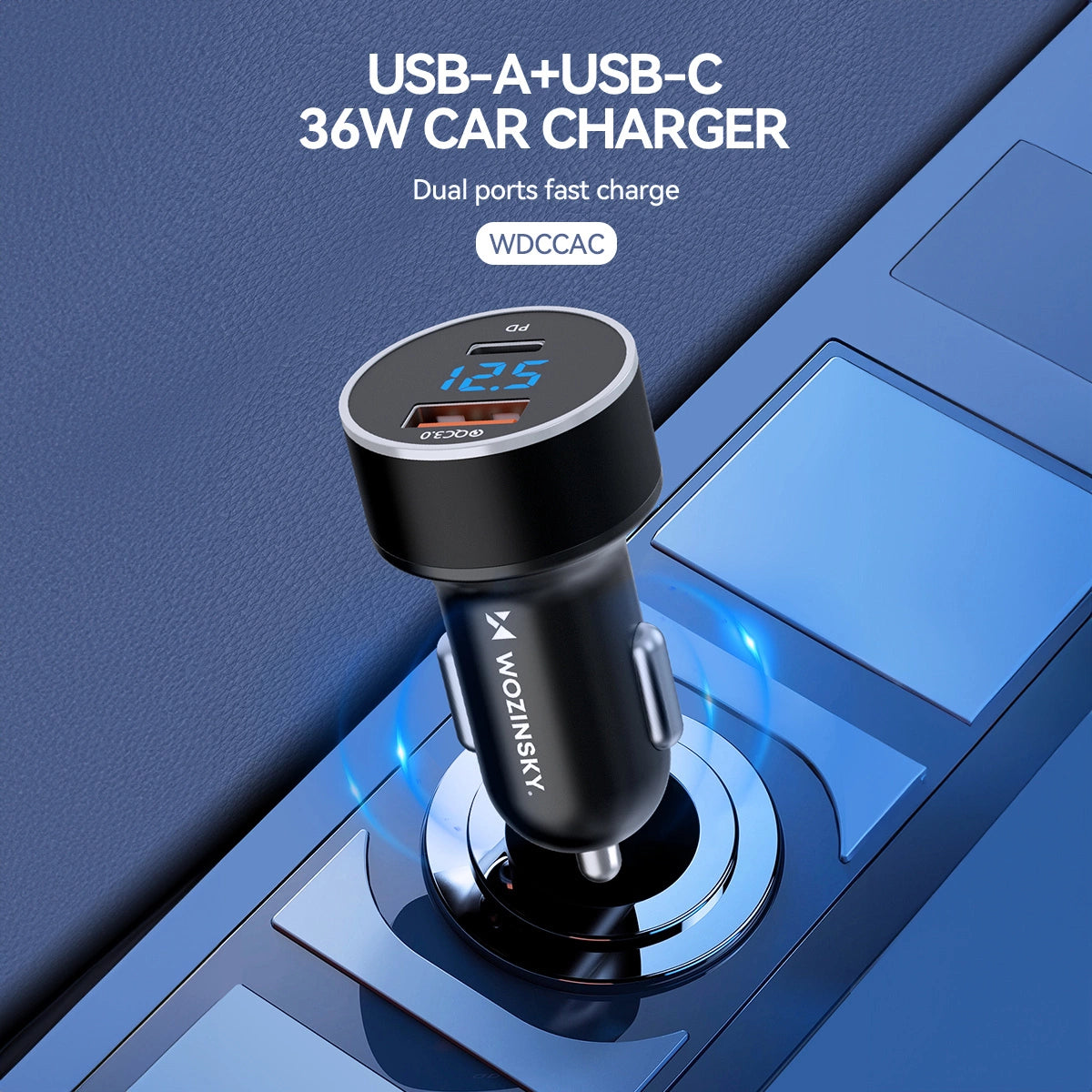 Wozinsky WDCCAC USB-C USB-A 36W biloplader - sort