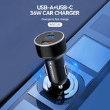 Wozinsky WDCCAC USB-C USB-A 36W biloplader - sort