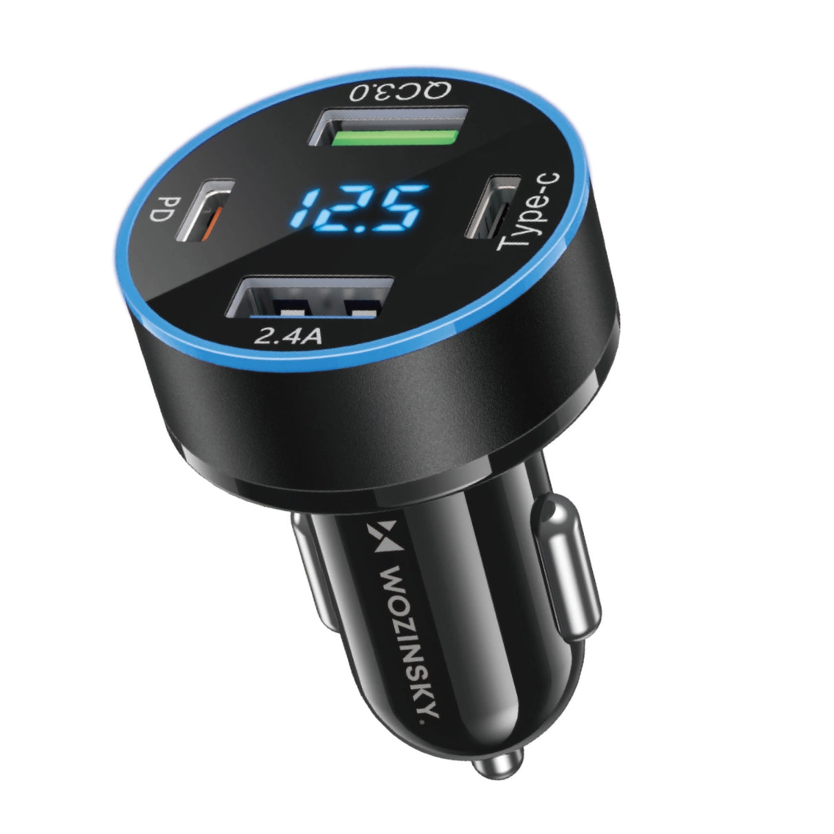 Wozinsky WDCCB Biloplader med skærm 50W 2xUSB-C / 2xUSB-A - sort