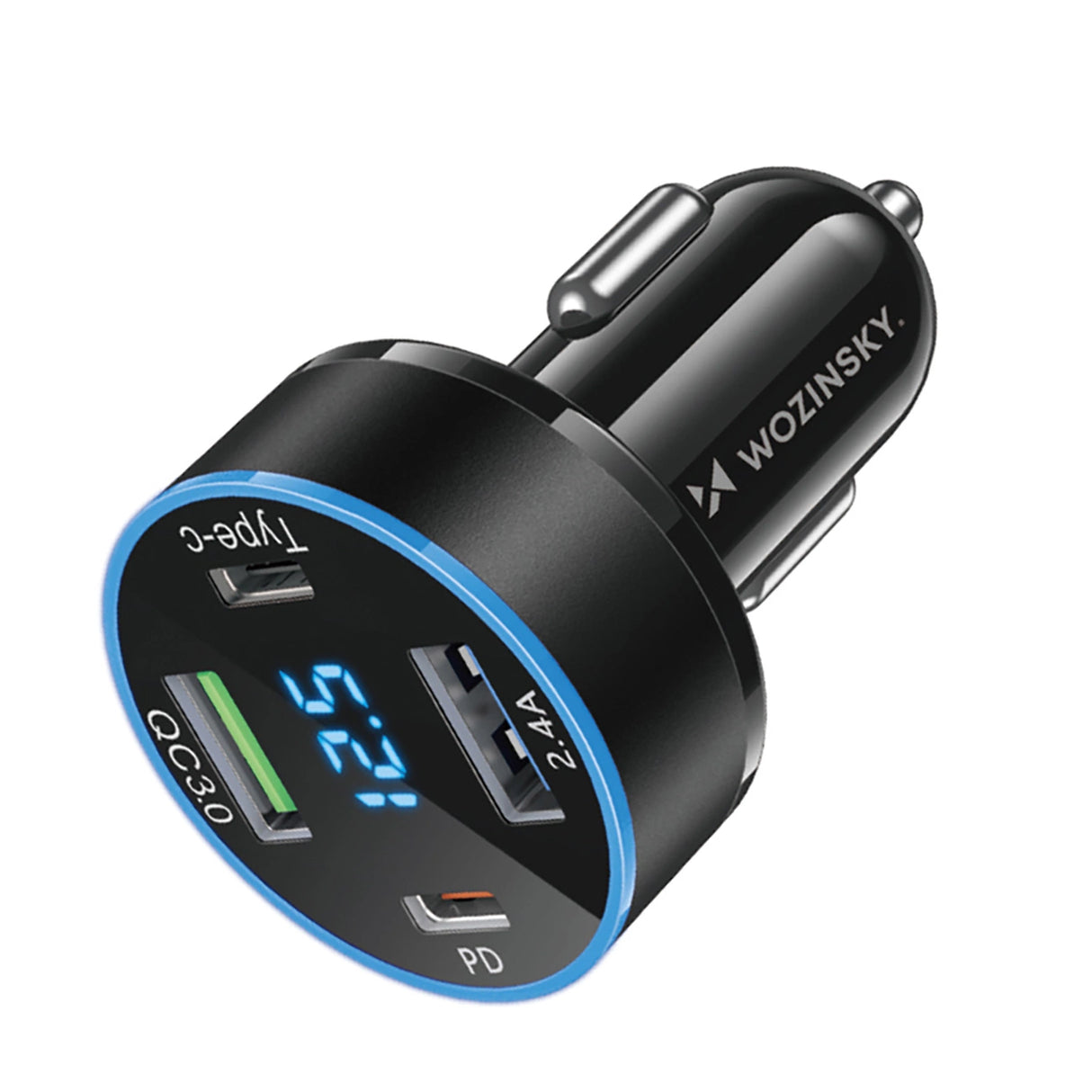 Wozinsky WDCCB Biloplader med skærm 50W 2xUSB-C / 2xUSB-A - sort