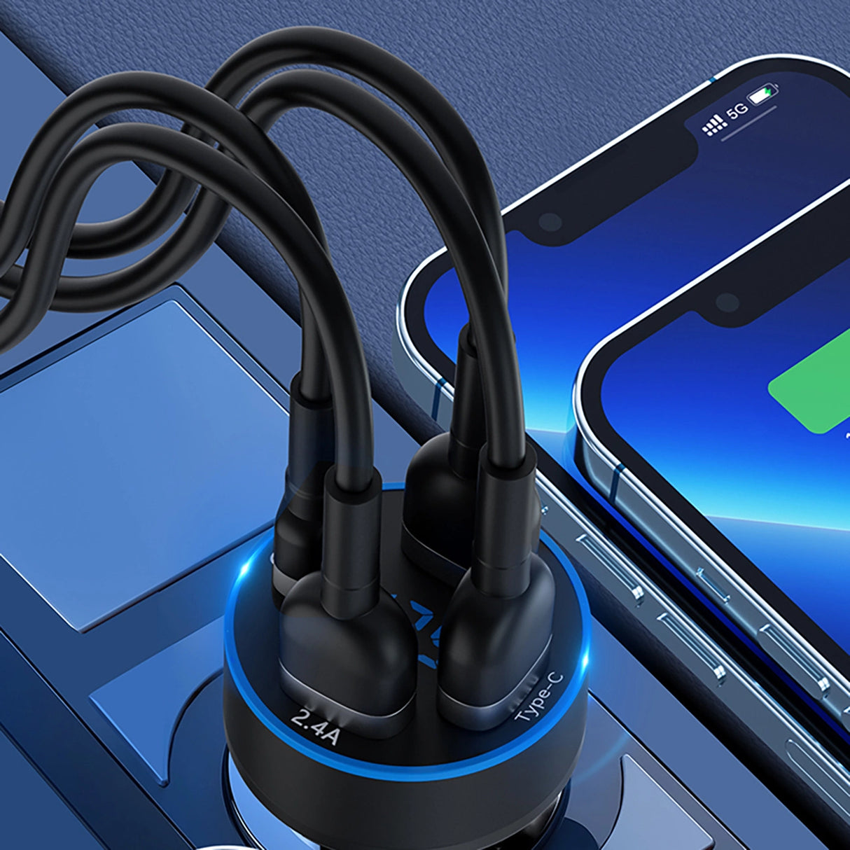 Wozinsky WDCCB Biloplader med skærm 50W 2xUSB-C / 2xUSB-A - sort