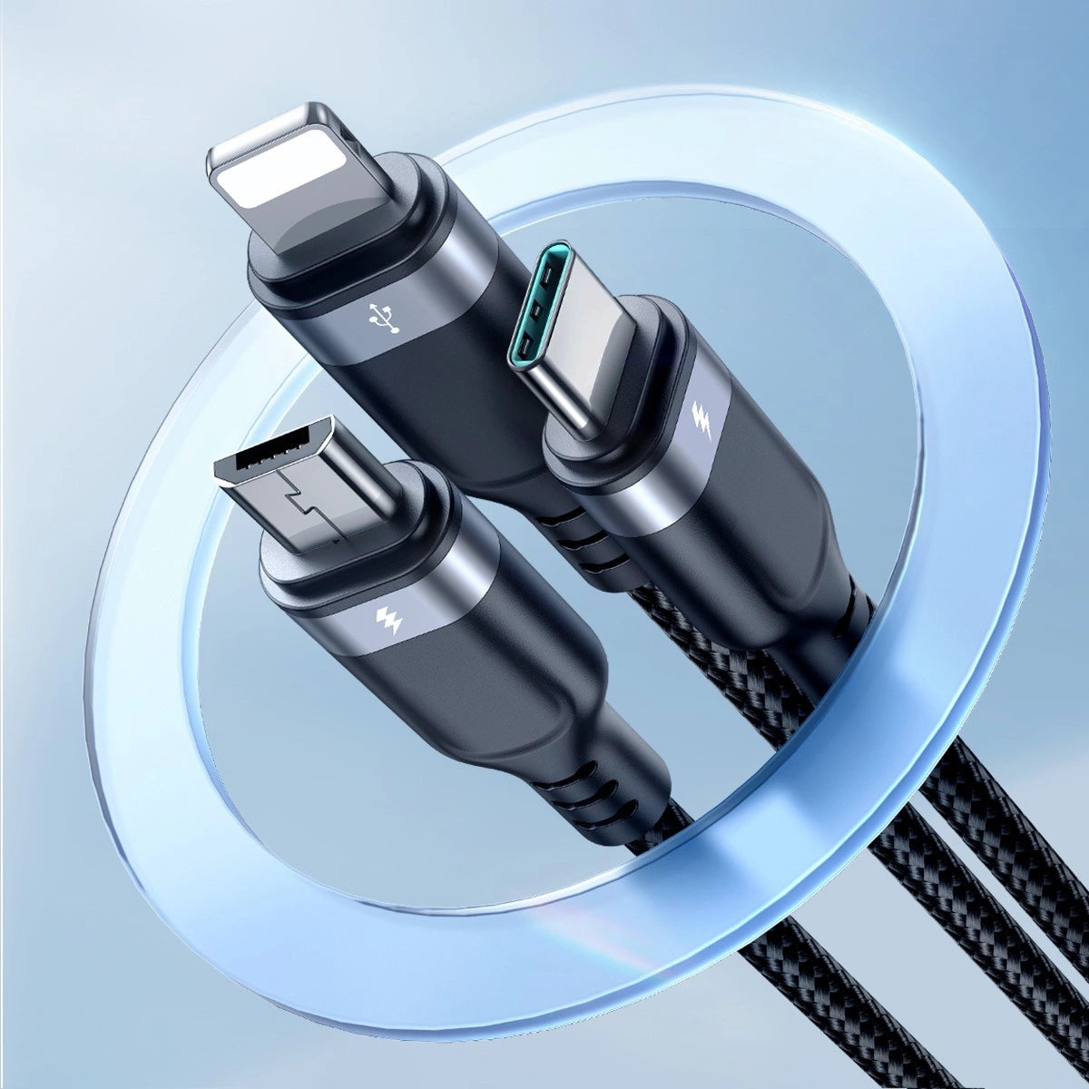 Joyroom Multi-Use Series S-A18 3in1 USB-A - Lightning / USB-C / micro USB-kabel 0,3m - sort