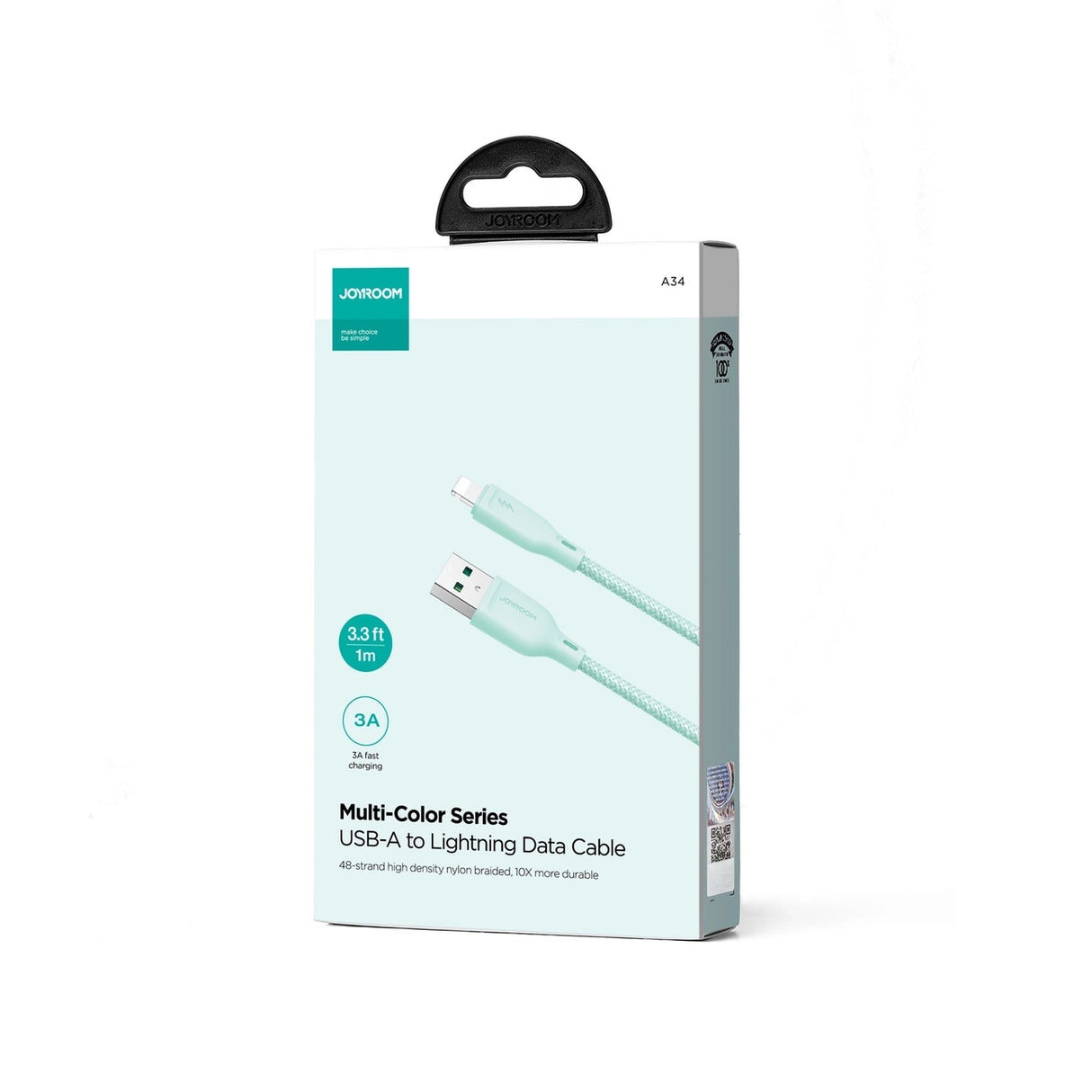 Joyroom Multi-Color Series S-A34 USB-A / Lightning 3A kabel 1m - grøn