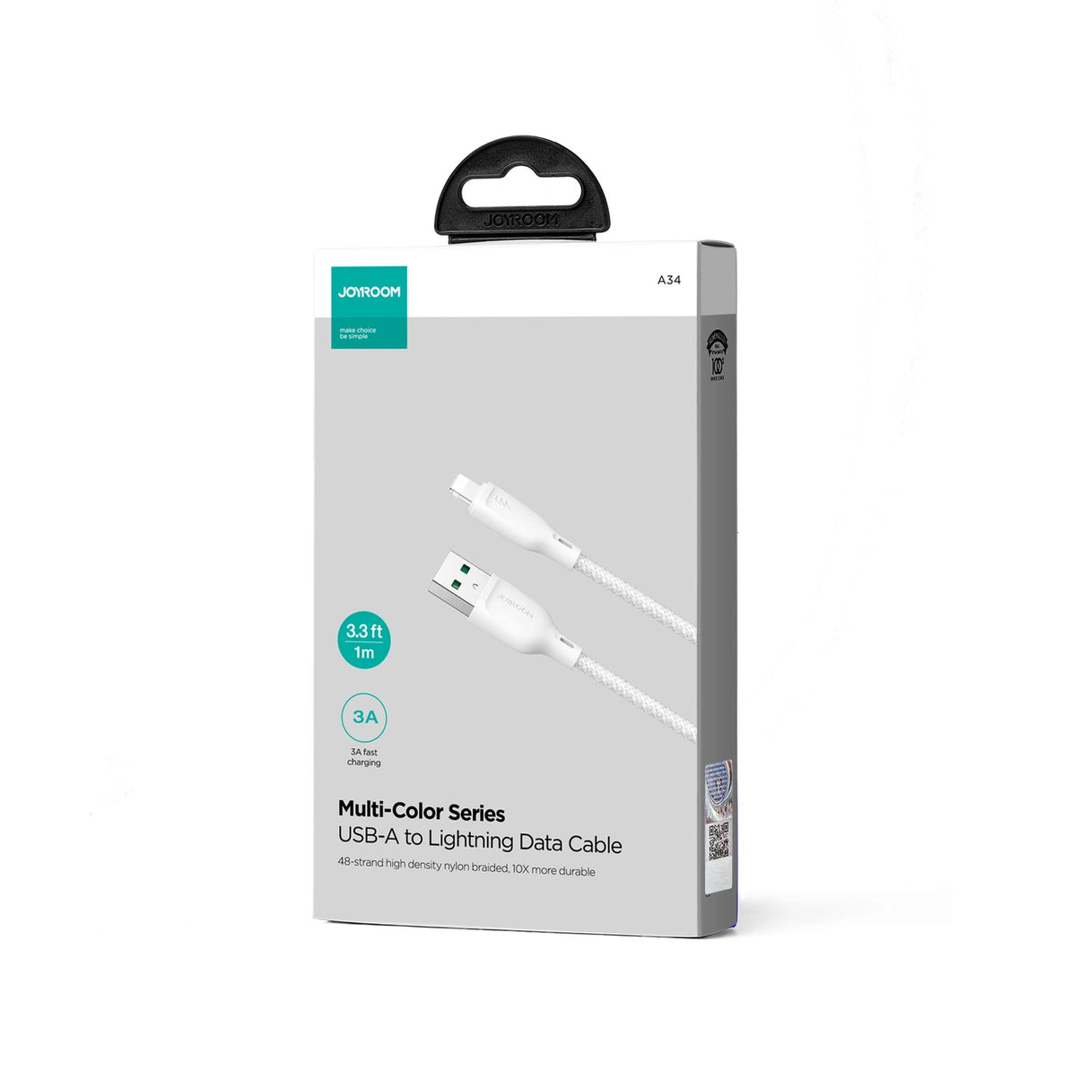 Joyroom Multi-Color Series S-A34 USB-A / Lightning 3A kabel 1m - hvid