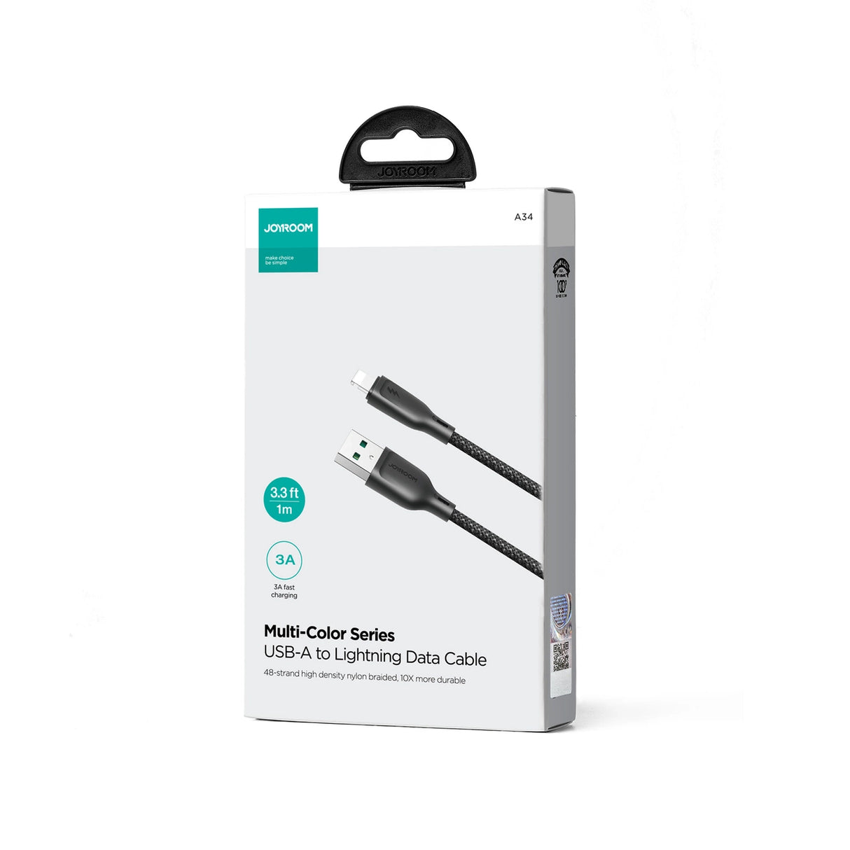 Joyroom Multi-Color Series S-A34 USB-A / Lightning 3A kabel 1m - sort