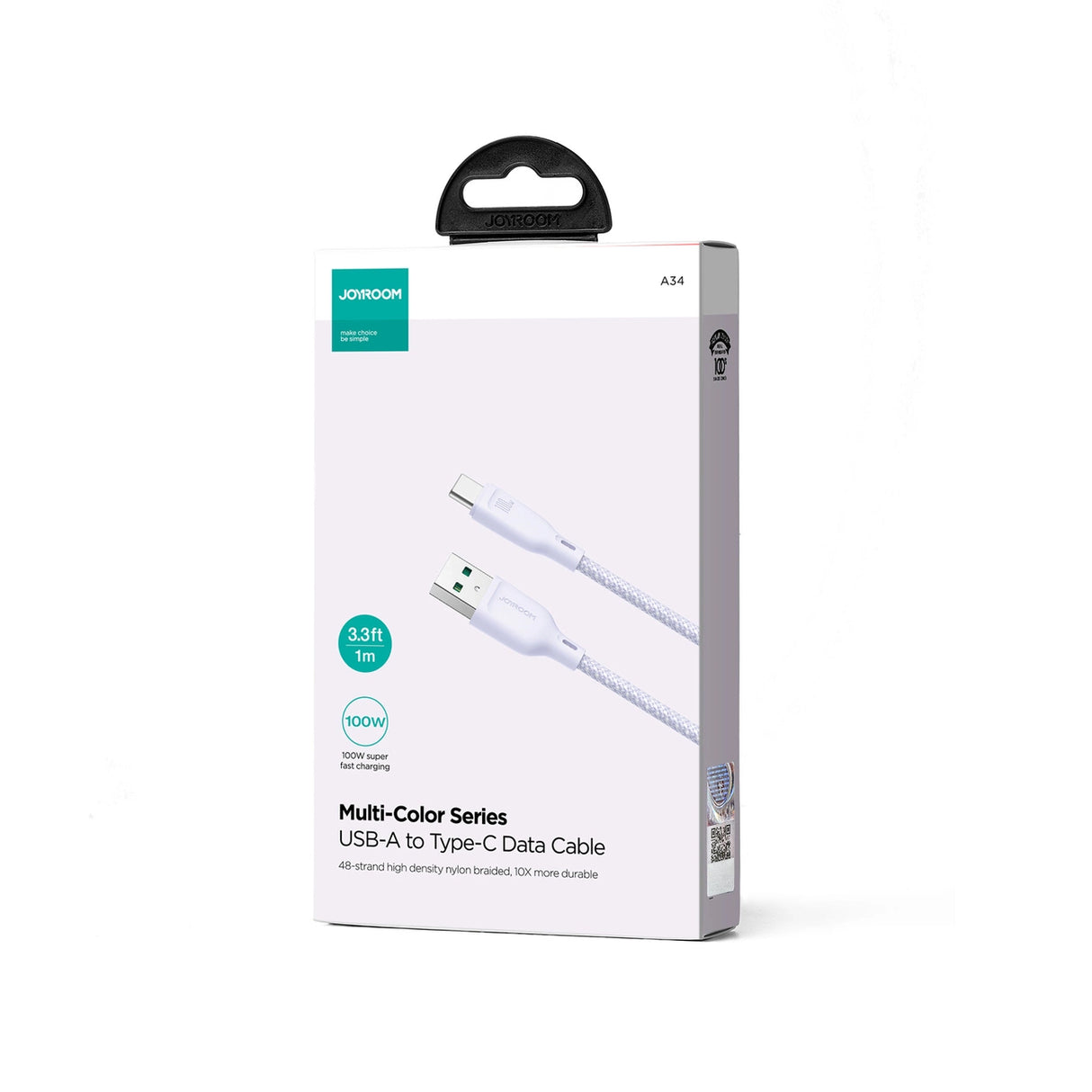 Joyroom Multi-Color Series S-A34 USB-A / USB-C 100W Kabel 1m - Purple