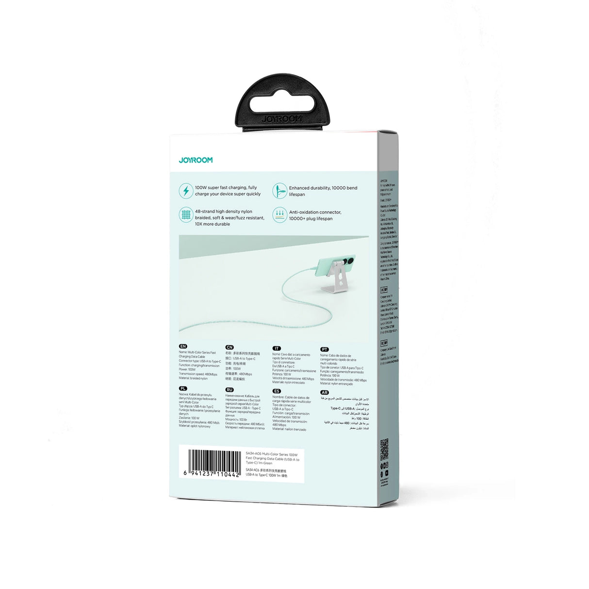 Joyroom Multi-Color Series S-A34 USB-A / USB-C kabel 100W 1m - grøn
