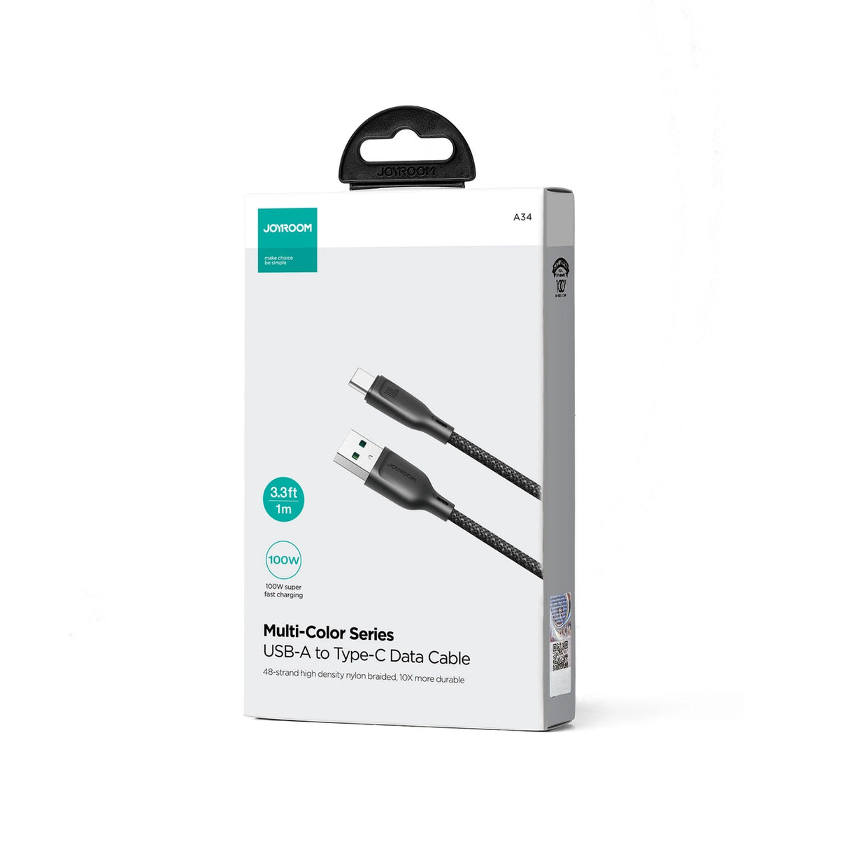 Joyroom Multi-Color Series S-A34 USB-A / USB-C kabel 100W 1m - sort