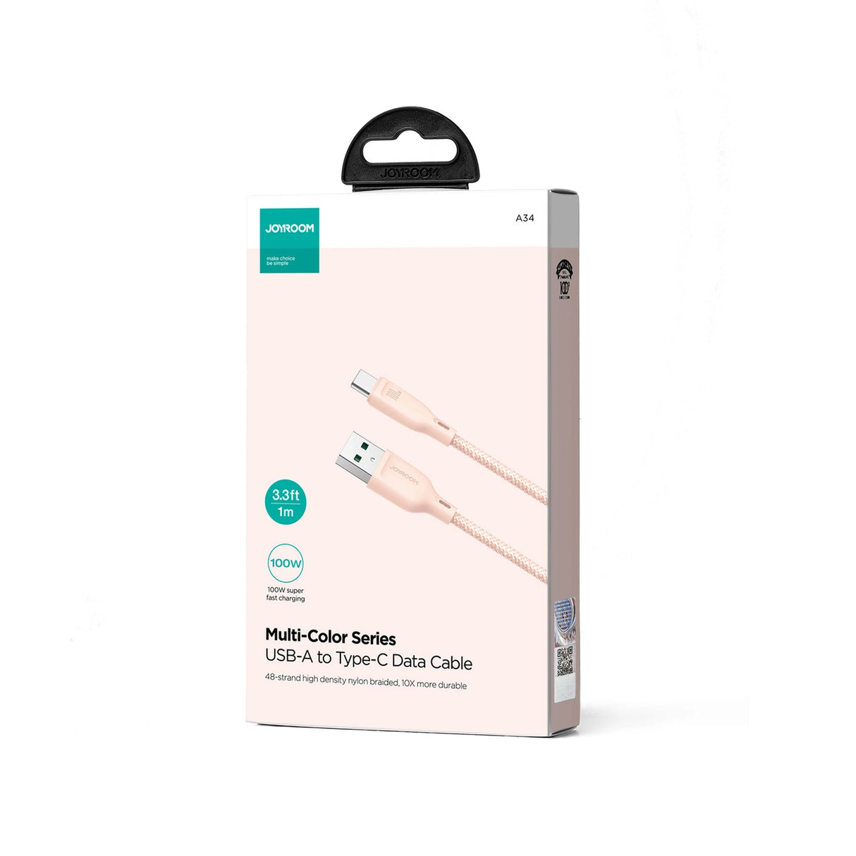 Joyroom Multi-Color Series S-A34 USB-A / USB-C Kabel 100W 1m - Pink