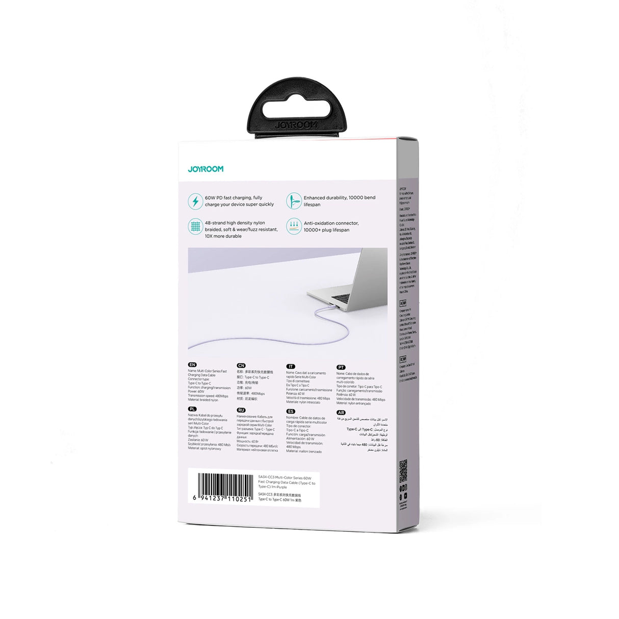 Joyroom Multi-Color Series S-A34 USB-C / USB-C PD 60W 1m Kabel - lilla