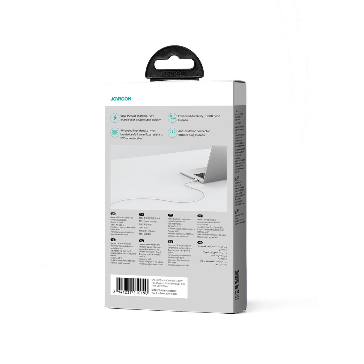 Joyroom Multi-Color Series S-A34 USB-C / USB-C PD 60W 1m Kabel - Hvid