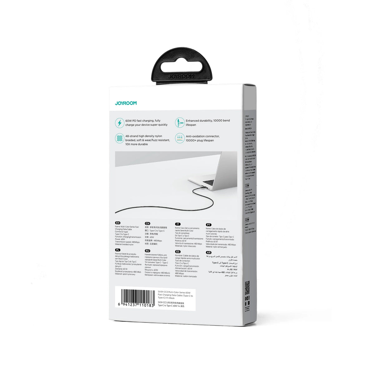 Joyroom Multi-Color Series S-A34 USB-C / USB-C PD 60W kabel 1m - sort