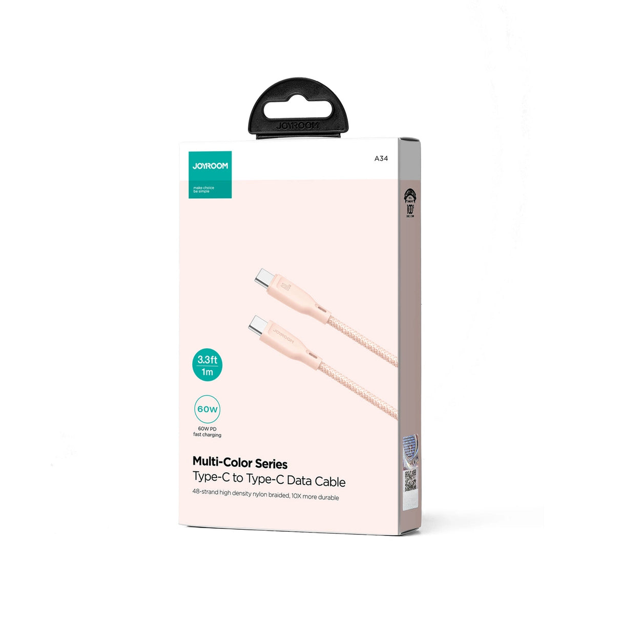 Joyroom Multi-Color Series S-A34 USB-C / USB-C PD 60W 1m Kabel - Pink