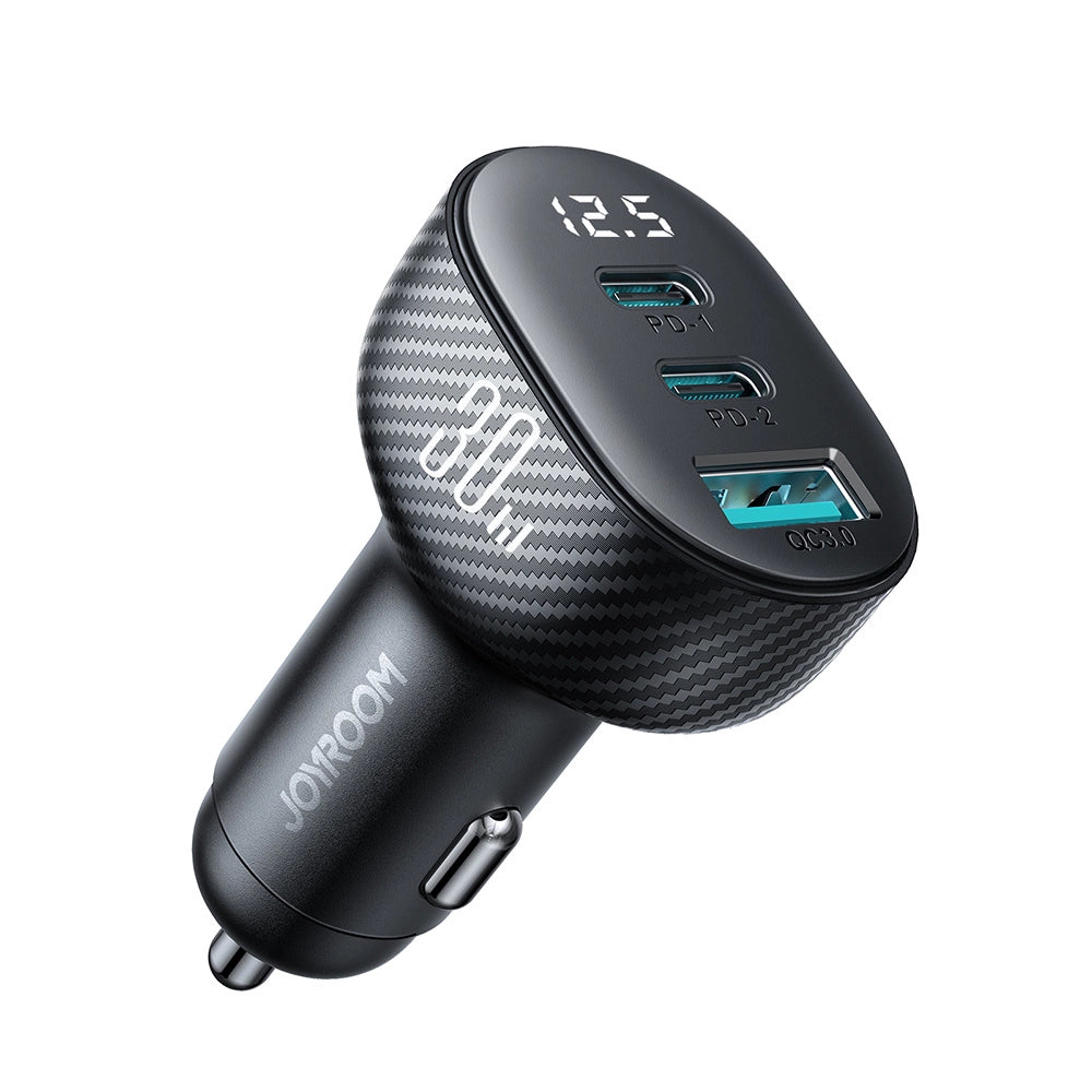Joyroom JR-CCD04 30W 2x USB-C USB-A biloplader med display - sort