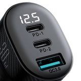 Joyroom JR-CCD04 30W 2x USB-C USB-A biloplader med display - sort