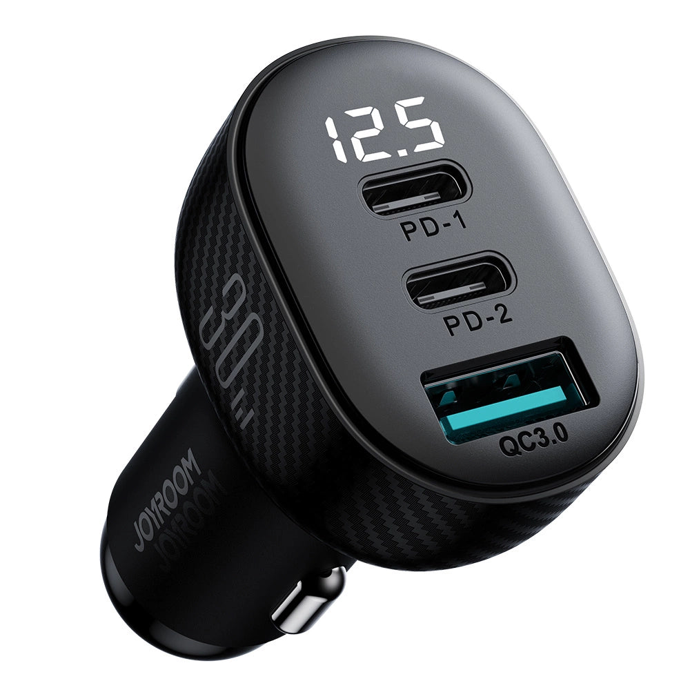 Joyroom JR-CCD04 30W 2x USB-C USB-A biloplader med display - sort