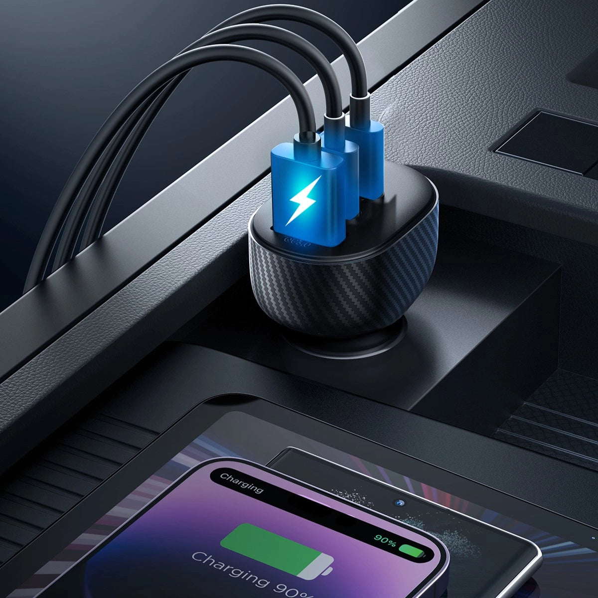 Joyroom JR-CCD04 30W 2x USB-C USB-A biloplader med display - sort