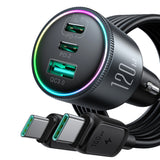 Joyroom JR-CCN07 biloplader 120W 2xUSB-C USB-A + USB-C kabel 100W - mørk grå