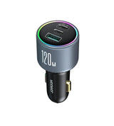 Joyroom JR-CCN07 biloplader 120W 2xUSB-C USB-A + USB-C kabel 100W - mørk grå