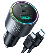 Joyroom JR-CCN07 biloplader 120W 2xUSB-C USB-A + USB-C kabel 100W - mørk grå