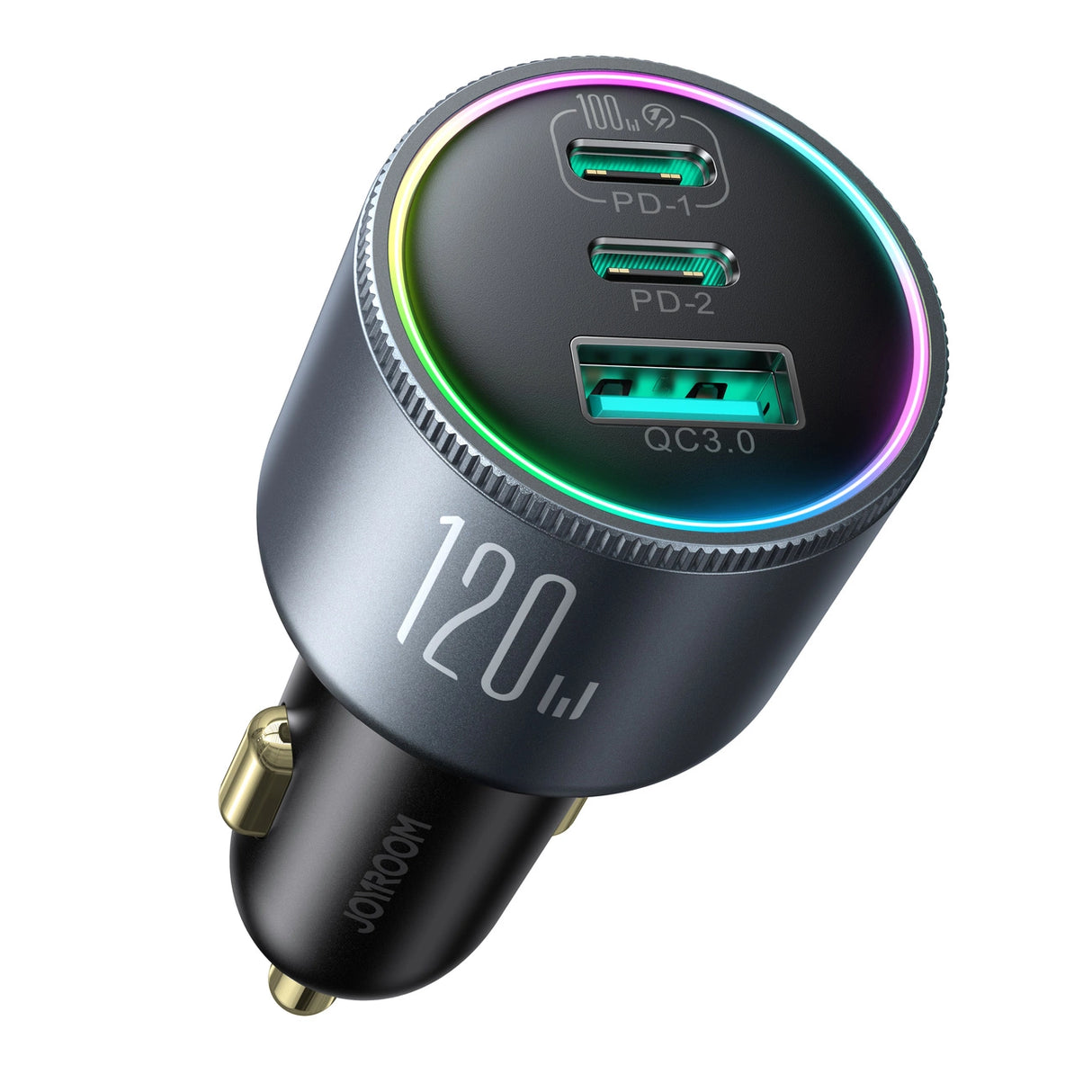 Joyroom JR-CCN07 biloplader 120W 2xUSB-C USB-A + USB-C kabel 100W - mørk grå