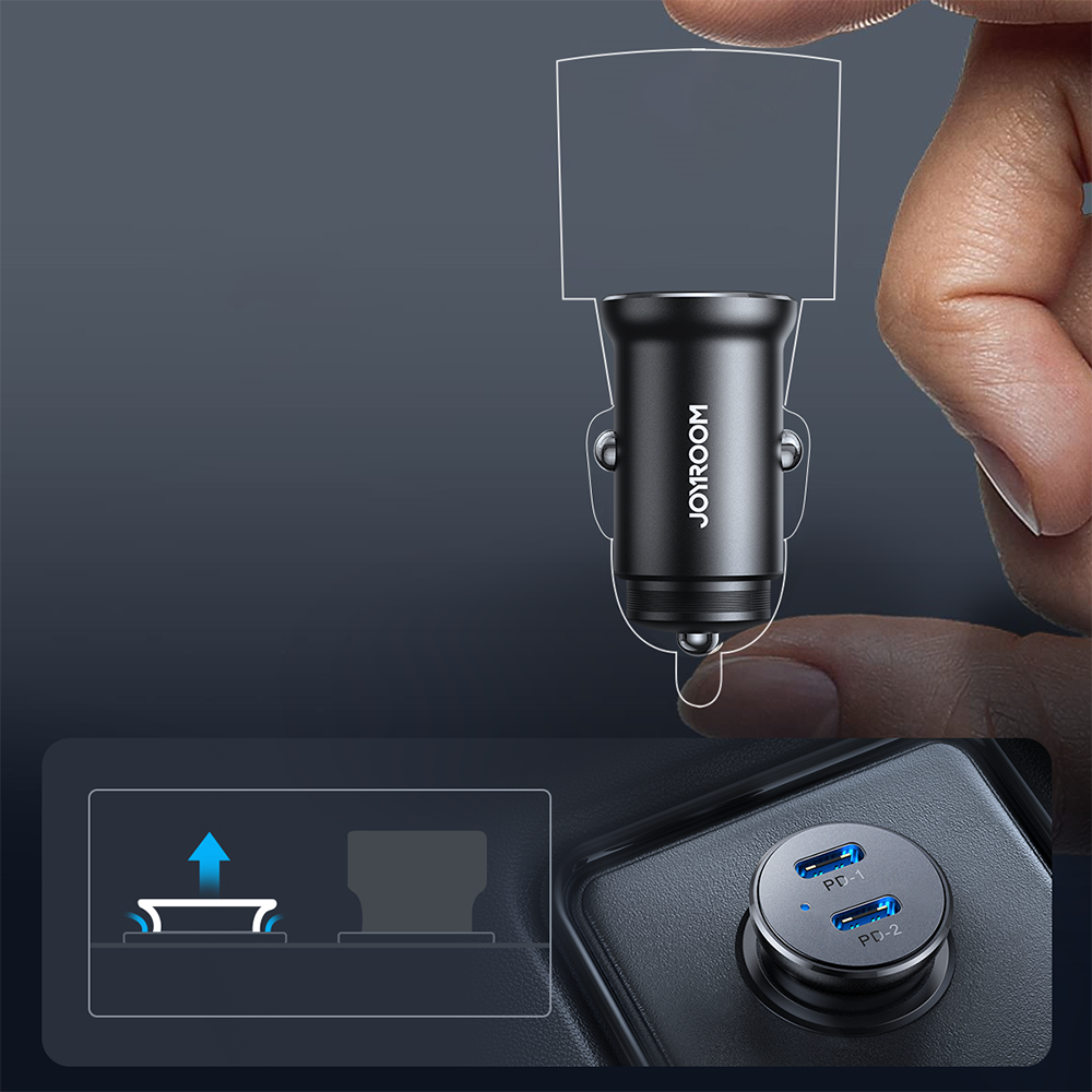 Joyroom JR-CCN06 30W 2x USB-C Metal Mini Car Charger - sort