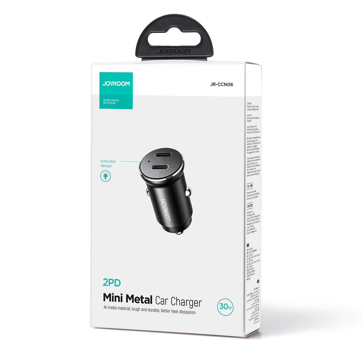 Joyroom JR-CCN06 30W 2x USB-C mini bil oplader metal - sort