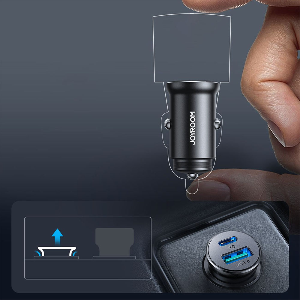 Joyroom JR-CCN05 30W USB-A USB-C mini bil oplader - sort