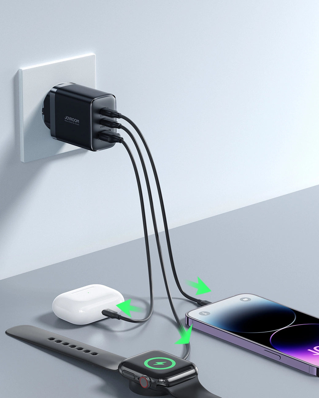 Joyroom JR-TCF10 hurtigoplader 2x USB-C USB-A 32W - sort