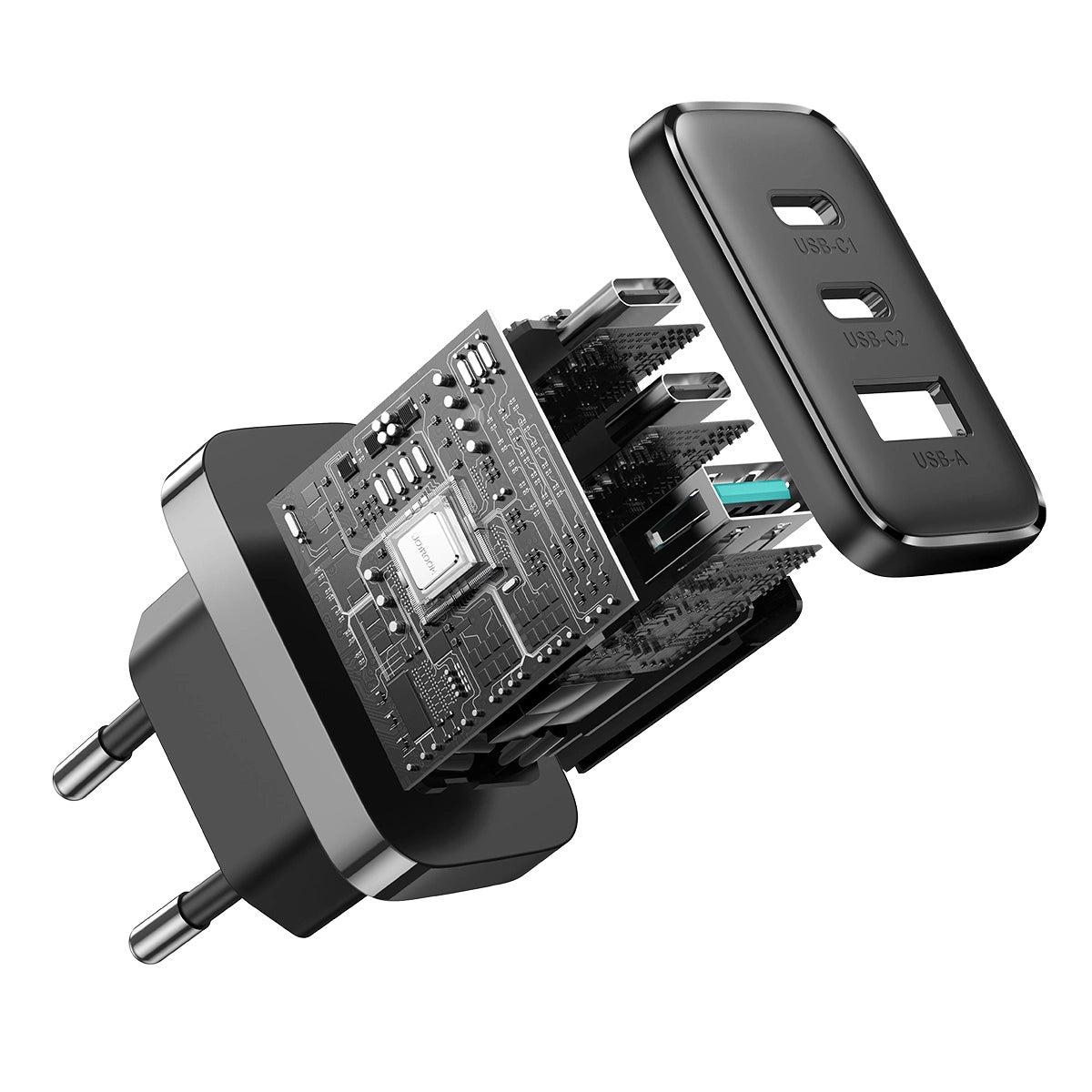 Joyroom JR-TCF10 hurtigoplader 2x USB-C USB-A 32W - sort