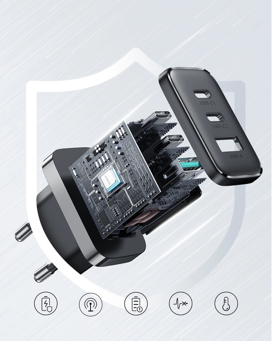 Joyroom JR-TCF10 hurtigoplader 2x USB-C USB-A 32W - sort