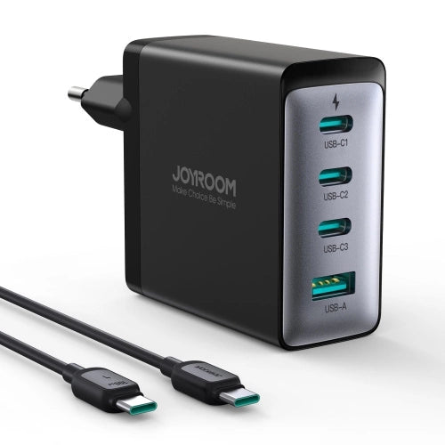 Joyroom JR-TCG04EU 100W GaN oplader 3x USB-C USB-A + USB-C / USB-C kabel 100W - sort
