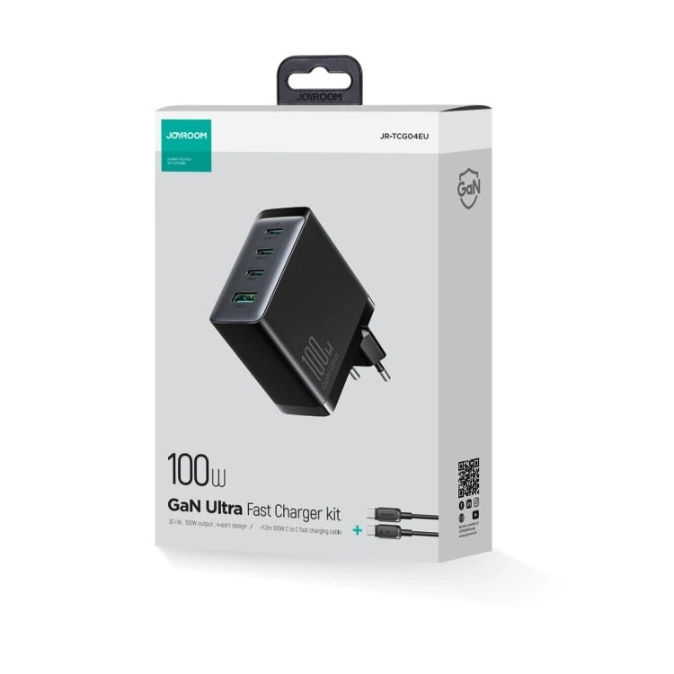 Joyroom JR-TCG04EU 100W GaN oplader 3x USB-C USB-A + USB-C / USB-C kabel 100W - sort