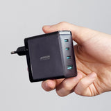 Joyroom JR-TCG04EU 100W GaN oplader 3x USB-C USB-A + USB-C / USB-C kabel 100W - sort