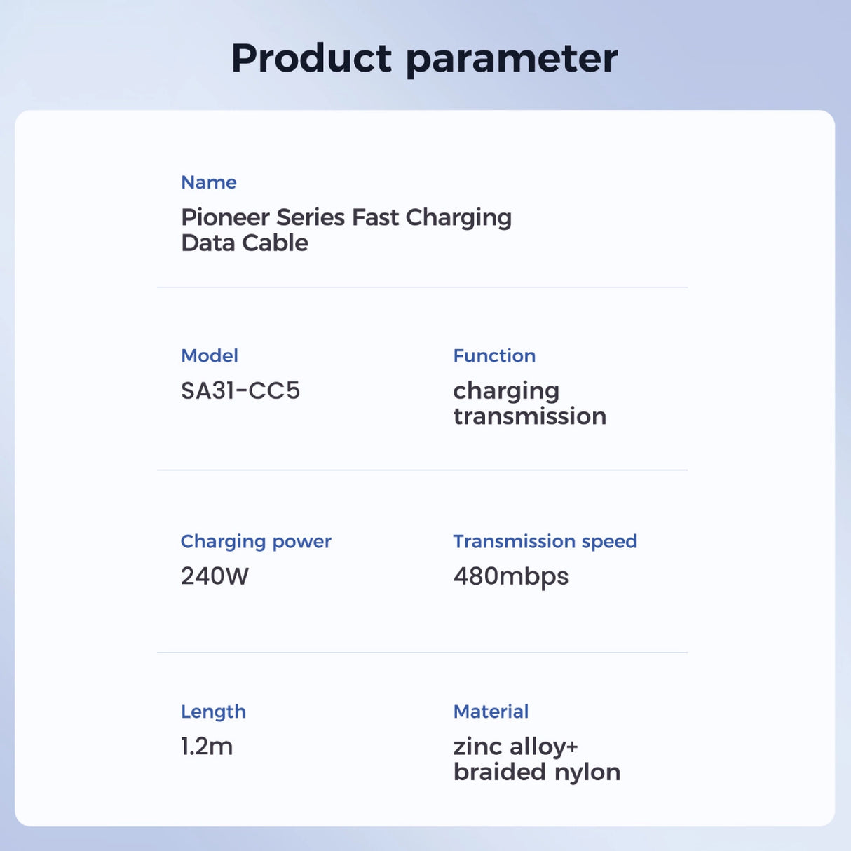 Joyroom Pioneer Series SA31-CC5 USB-C / USB-C 240W Kabel 1,2 m - sort