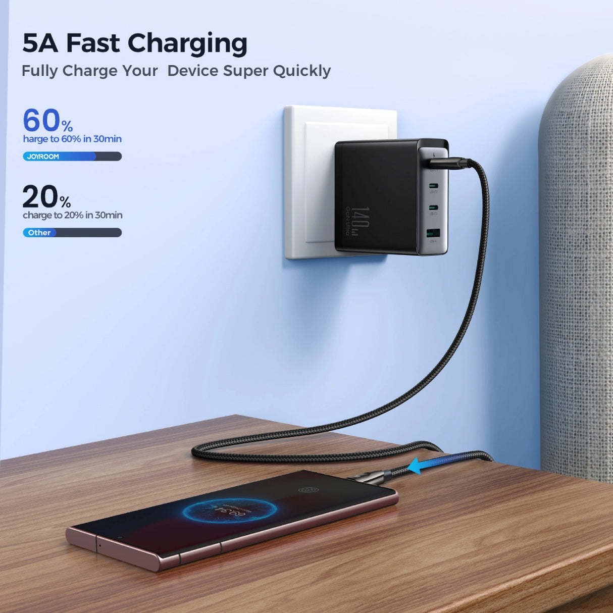 Joyroom Pioneer Series SA31-CC5 USB-C / USB-C 240W Kabel 1,2 m - sort