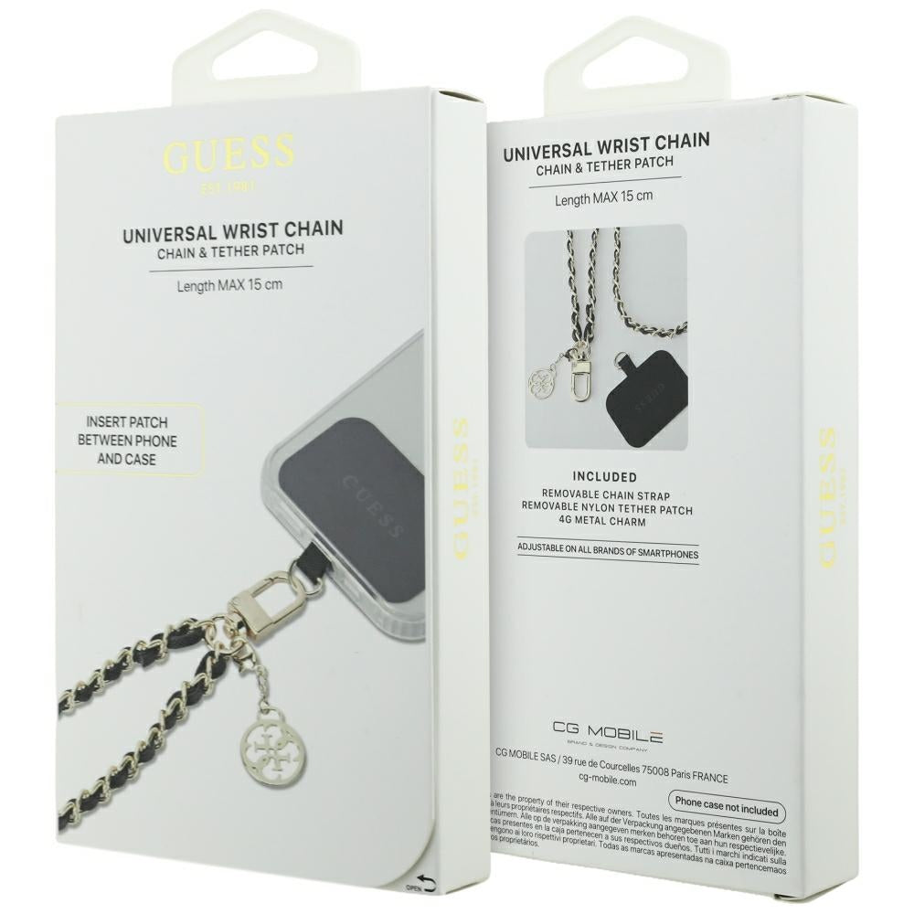 Guess GUOUCHSAMC4K Universal Hand Strap Case - Black Saffiano Chain 4G Charm