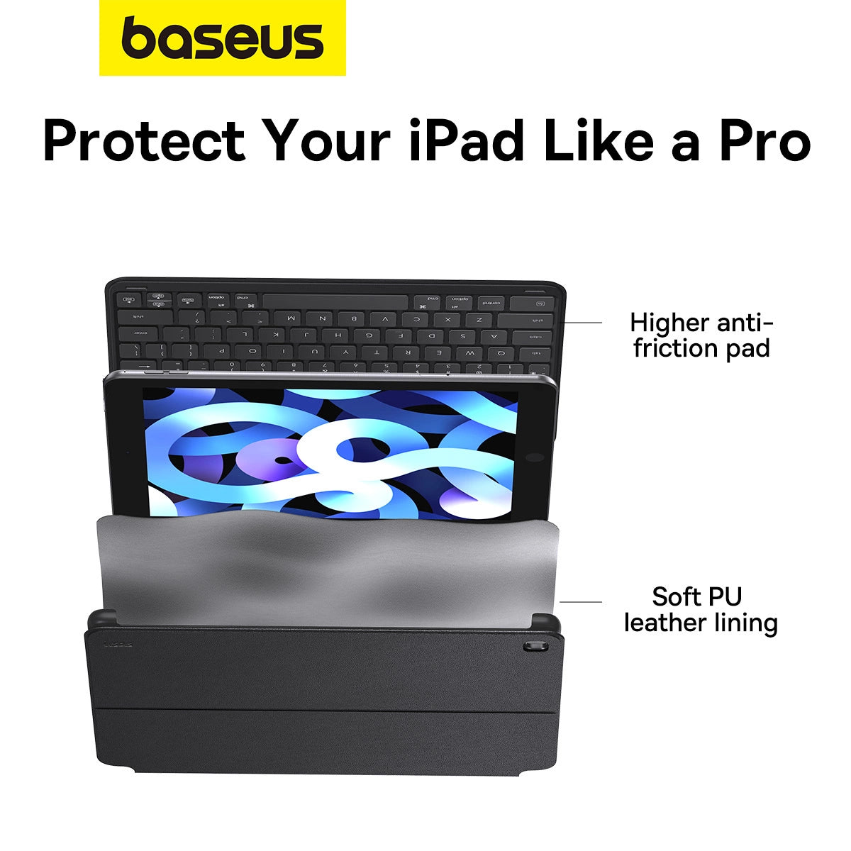 Baseus Brilliance Series keyboard case til iPad 10.2' (2019/2020/2021) + USB-C kabel - sort