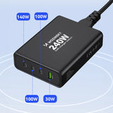 GaN Wozinsky WGCSB 240W USB-A / 3 x USB-C Wall Charger - sort